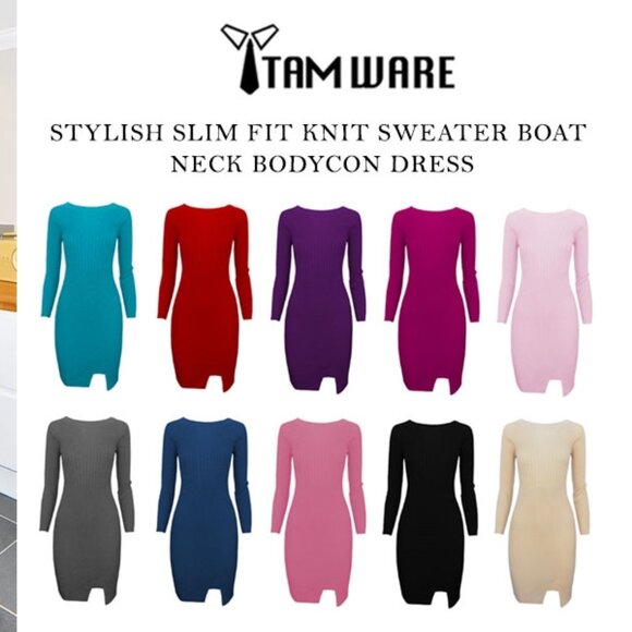 NWT Slim Fit Rib Knit Boat Neck Stretch Bodycon Dress Small - Picture 9 of 13
